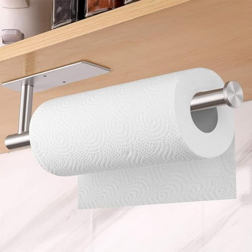 Küchenrollenhalter Silber, Edelstahl Wand Paper Towel Holder Klebend Ohne Bohren, Kompatibilität Zewa Rollenhalter (Silber, Rechteckig 33,7cm)
