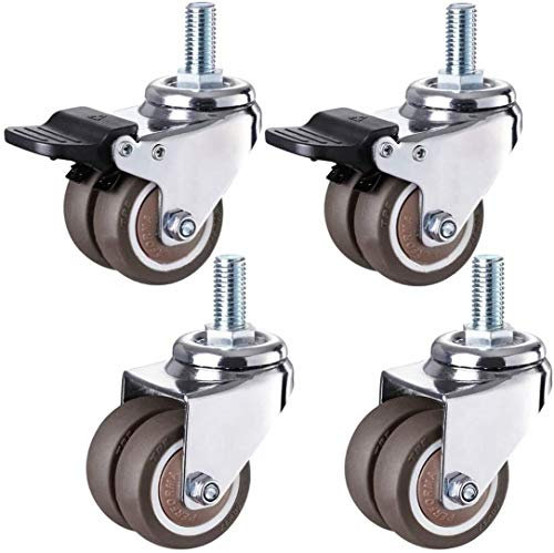 BOCbco Lenkrollen,M12X25Mm Industrierollen Mit Gewindeschaft,Schwerlastgummi-Schwenkrad,Doppelrolle,Möbelersatzrollen,4St/Brake+Universal/50Mm/2In