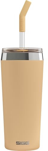 SIGG Helia Kaffeebecher to go (0.6 L), doppelwandig isolierter Thermobecher mit Glas-Strohhalm, auslaufsicherer Tumbler aus Edelstahl für heisse & kalte Getränke, Muted Peach