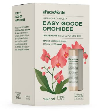 Il Paese Verde - Easy Gocce Concime Orchidee - 6 Fiale da 32ml di Fertilizzante Orchidee - Ricco di Macro e Micro Elementi Migliora la Crescita e la Fioritura - Efficace fino a 15 Giorni