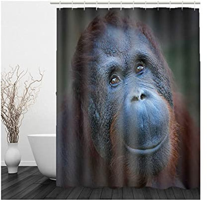 Whoiy Duschvorhang Polyester Schwer, Duschvorhang Eckbadewanne 165X180cm Duschvorhänge Gorilla Schwarz Braun Waschbar Wasserdicht