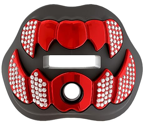 LeCool Fußball Mundschutz mit verbundenem Gurt - 3D Beast Chrome Erwachsene und Jugendliche Mundschutz Mundstück für Sport für maximalen Luftstrom und Zahnschutz (Schwarz-Rot, mit Diamanten)