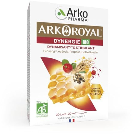 Arkopharma - Arkoroyal Dynergie Bio | Gelée Royale - Propolis - Complément Alimentaire - Booster Énergie - Immunité et Vitalité - Ginseng - Acérola - Dynamisant et Stimulant | 20 Ampoules