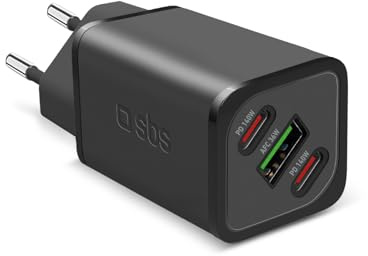 SBS Chargeur multiport 140W, 2 Ports USB-C, 1 Port USB-A, GaN, Power Delivery, Compact, idéal pour Smartphones Android, iPhone, Tablette, MacBook, Ordinateur Portable