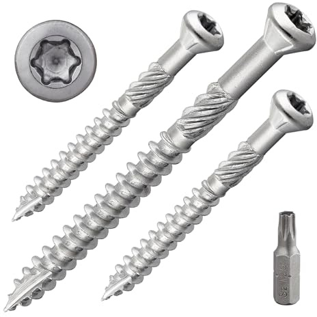 DSM – Terrassenschrauben 5 x 70 mm – Zierkopf mit Torx TX25 – 100 Stück | gehärteter Edelstahl C1 – ETA-Zulassung [TrueSpec] unterkopfverstärkt, Fräsrippen, Schaftfräser, Cutspitze – inkl. 1 x S2-Bit
