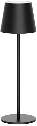 Klighten LED Dimmbare Akku Tischleuchte Schwarz, Kabellose Wiederaufladbar Tischlampe Für Innen und Aussen mit USB-C, Warme Lichtfarbe 3000K, Aluminium, IP54 Wasserdichte