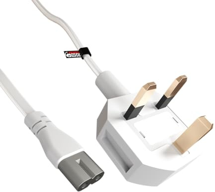 rhinocables Figure 8 Mains TV Power cable, UK Plug to IEC C7 Fig8 2Pin Lead Power Supply Cord compatible with Gaming Consoles, Radios, Printer, Laptop (White, 0.5m (50cm))
