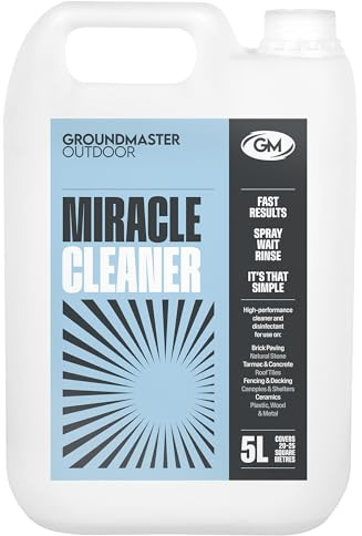 GROUNDMASTER Miracle Cleaner - High Performance Decking Cleaner, Concrete, Fence, Roof, Algae Remover - Sodium Hypochlorite Patio Cleaner Spray and Leave - Moss Killer for Paths and Drives (1 x 5L)