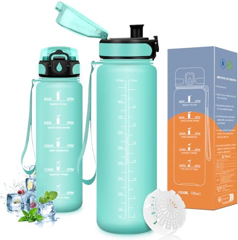 Vikaster Bottiglia acqua, Borraccia 1000ml, Senza BPA & Prova di Perdite, Bottiglia Acqua Bambini, Scuola, Bici, Palestra, Yoga, Ufficio