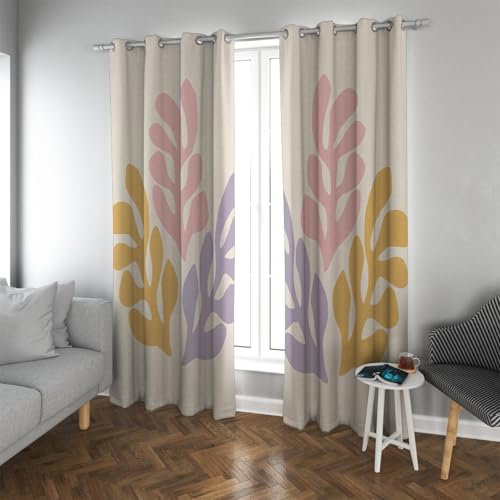 YUNART Beige Ösenvorhänge Matisse Bunte wärmeisolierte Vorhänge Moderne minimalistische ästhetische Fenstervorhänge für Schlafzimmer 2 Paneele 2X W107xL183cm