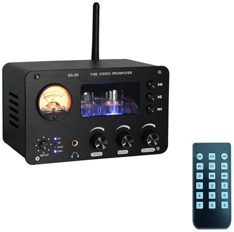 Preamplificatore valvolare, preamplificatore amplificatore di potenza, audio amplificatore di potenza HIFI, 4 ingressi e 2 uscite, supporta Bluetooth 5.0 / USB/scheda TF/radio coassiale/fibra ottica/s