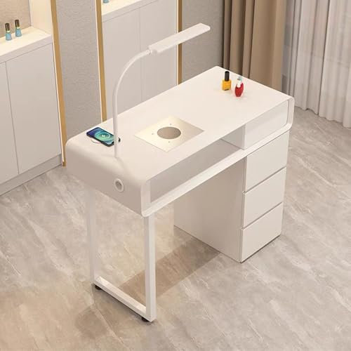 UKETO 120 cm Moderne Maniküre Tisch – Multifunktionaler Nageltisch Mit Absaugung Beleuchtung Kabellosem Laden Und Staubabsaugsystem Für Nagelstudio Tisch Und Den Heimgebrauch