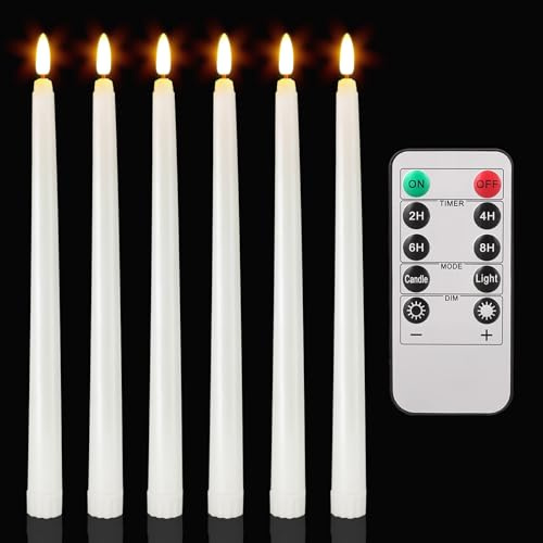 wiipara 6 Stk. Flackernde LED Stabkerzen mit Timerfunktion, Flammenlose LED Kerzen Batteriebetriebene Kerze mit Fernbedienung für Halloween Weihnachten Hochzeit Party Deko (2 x 28,5 cm, Weiß)