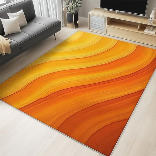 Generisch Waschbarer Orange und gelbe Verlaufslinien Teppich - rutschfest, Kurzflor, Flauschig Zusammenklappbar Schmutzabweisend- Teppich Für Wohnzimmer und Schlafzimmer Spielzimmer- 120 x 180cm