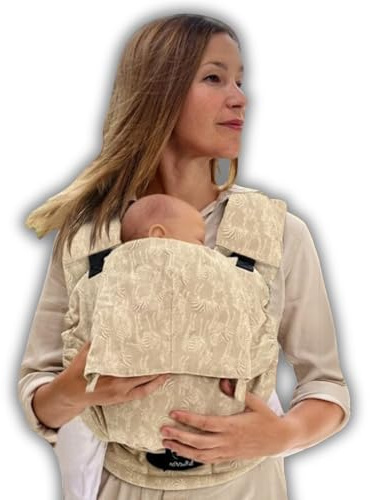 Amarsupiel Evolutionär och ergonomisk bärsele för bebisar - bekväm och lätt att anpassa sig till ryggen, babybärare för nyfödda i bomull, ekologisk och andningsbar (Zebra kamel)