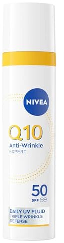 NIVEA Fluide Anti-UV Q10 Anti Rides Expert FPS 50 - Soin Visage combleur de rides - crème solaire SPF 50 - Creme solaire visage anti-brillance coenzyme Q10 Pur pour toutes les peaux - 40 ml