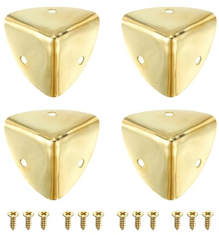 sourcing map 4 Pcs Metal Edge Guard, 40mm Decorative Box Corner Cover, Furniture Corner Edges Protector with Mounting Screws, Gold