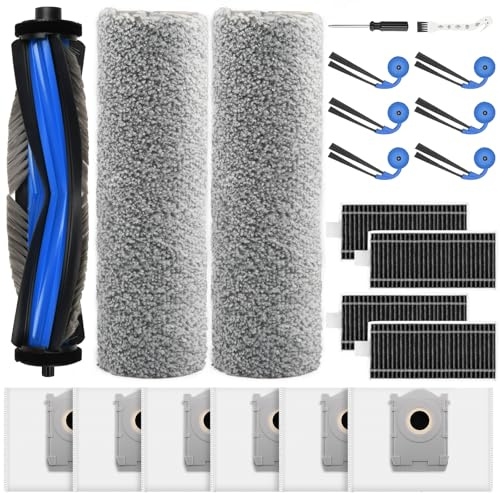 21 Stück Zubehör für Ecovacs Deebot X9 PRO Omni / X11 PRO Omni / T80s Omni Saugroboter, Ersatzteile mit 1 Hauptbürste, 6 Staubbeutel, 2 Wischwalze, 4 Filter, 6 Seitenbürsten, 1 Reinigungsbürste
