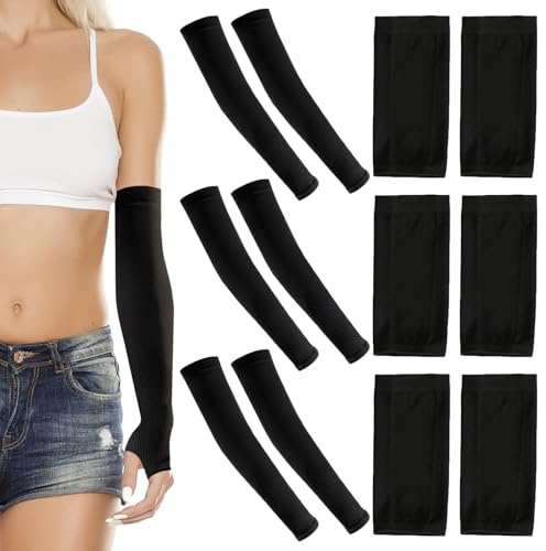 Pluvyze 6 Paar Tattoo Abdeckung Unterarm Bandage Tattoo Cover Up Tattoo Schutz Arm Oberarm Bandage Armstulpen Damen Sommer Atmungsaktiv zum Abdecken Von Tattoos Und Als Sonnenschutz Unisex (2 Längen