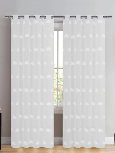 HOME ZEN HOUSEHOLD LINEN DEMETRA Vorhang für Innenbereich, 1 Stück, moderner Stil mit Wolken, 140 x 270 cm, Einzelpaneel transparent mit 8 Ringen, für Schlafzimmer, Wohnzimmer (weiß)