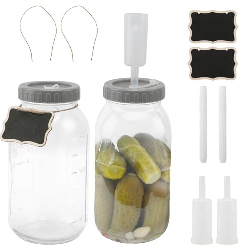 SOONHUA 2 Pack Fermentation Jars with Airlock and Screw Lids 2 L, Pickle Jar for Fermenting,Pickling,Canning,Mead Making