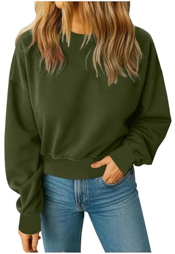 Cropped Sweatshirts for Women Pullover Workout Tops T-Shirts Casual Long Sleeve Trendy Teen Girls Y2k Crop Tops Army Green