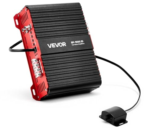 VEVOR Monoblock bilförstärkare, 1 500 W RMS MAX, 1/2/4 Ohm stabil, 1-kanals klass D billjudsförstärkare med fjärrkontroll subwoofer-nivåkontroll, lågpassfilter och basökning, volymkontroll ingår