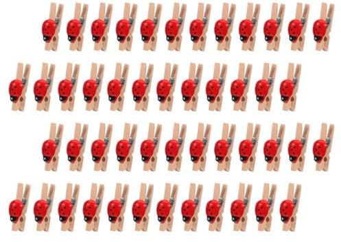 Happyyami Set da 150 Mini Mollette per Lavoretti in Legno a Forma di Coccinella, Clip di Fissaggio per Foto e Porta Memo, per Progetti Artistici Fai da Te e Decorazioni Casa