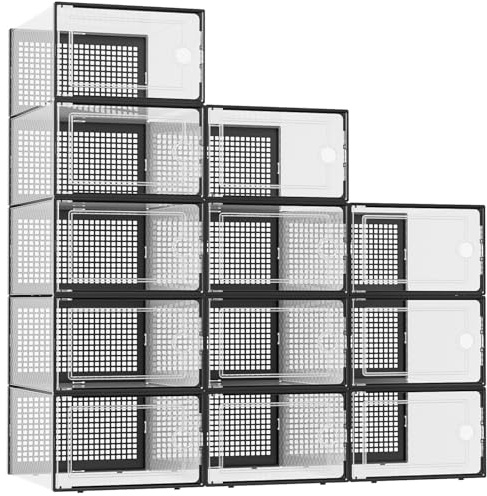 Kuject XX-Large Shoe Storage Boxes 12 Pack, Clear Stackable Shoe Organizer