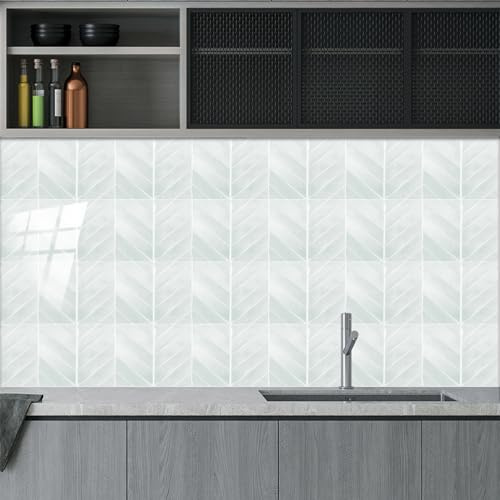 Protege Mur Cuisine 25x30cm Vert Clair Stickers Carrelage & Carreaux Adhesif Cuisine, Carrelage Adhesif Mural Salle de Bain en PVC - Facile à Appliquer & Démanteler
