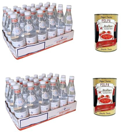Italian Gourmet Lot 48x Eau Minérale Naturelle Acqua Panna 500 ml (Total 24 L) – Eau Plate Premium de Toscane, Bouteilles pet Individuelles, Idéale Table & Restauration + Italian Gourmet Polpa