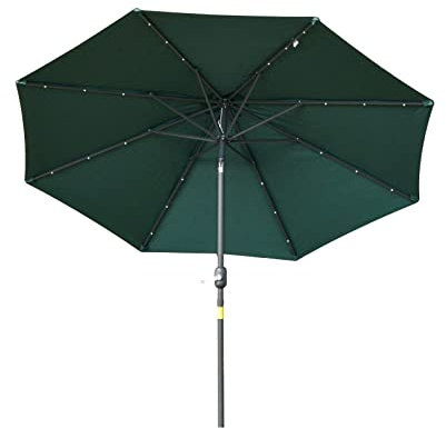 Garden Parasol Patio LED Umbrella with Push Button Tilt/Crank 8 Ribs Green 2.7m Patio Umbrella Garden Umbrella Sun Shade Canopy