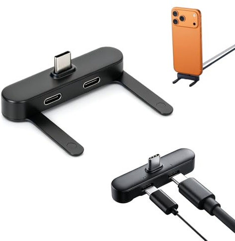 XAVURO Adaptateur Support Téléphone avec Connecteur Double USB C 240W | Câble Adaptateur Écouteurs et Charge Simultanée,double usb c chargeur plat,allume cigare usb c
