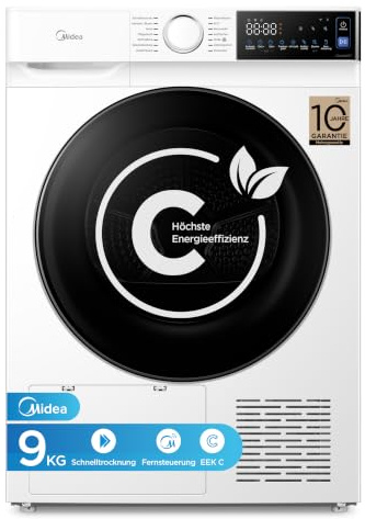 Midea Serie V5 Wärmepumpentrockner 9kg Energieklasse C SmartDry MDV5EH90WBC | App-Steuerung, Startzeitvorwahl, 30' Schnelltrocknung, UV-Desinfektion mit Milbenentfernung, Knitterschutz, Inverter-Motor