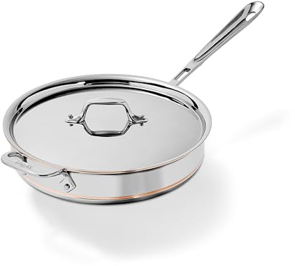 All-Clad Euro Copper-Core 6403SS Saute Pan with Lid 26.7 cm, 3.8 L, Suitable for Induction Cookers, Stainless Steel