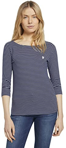 TOM TAILOR Le signore Maniche lunghe a righe 1024035, 26033 - Navy White Small Stripe, 3XL