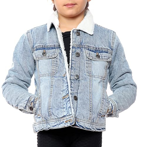 NOROZE Sherpa Lined Denim Jacket Jeans Coat Borg Jacket Kids Denim Girls Trucker Jeans Top (11-12 Years, Light Blue)