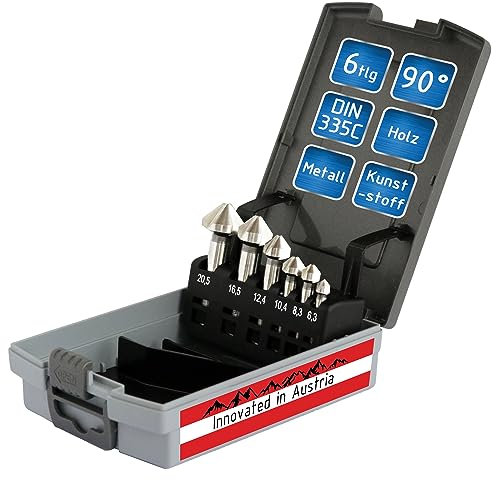 WELIQU Kegelsenker 90° Ø 6,3-20,5 mm aus HSS-G Stahl, super scharf, Senker/Entgrater Set für Holz, Metall, Kunststoff, Satz in stabiler ABS-Box, 6-teilig, DIN 335 C