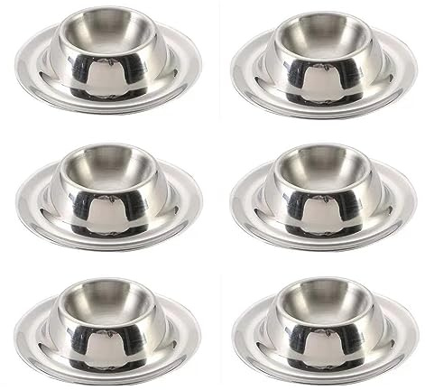 LATRAT Set di 6 portauovo in acciaio inox, per casa, cucina, lavastoviglie (argento)