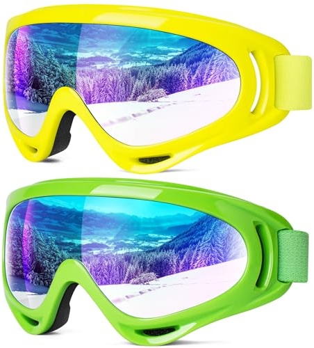 Braylin 2-Pack Snow Ski Goggles, Snowboard Goggles for Men, Women, Youth, Kids, Boys or Girls, Snowmobile Goggles