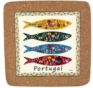 Ethnische portugiesische Keramikfliesen von Azulejo – Kork-Untersetzer – Perfektes Souvenir & Geschenk aus Portugal (20 cm – 7,8 Zoll) (4 mehrfarbig)