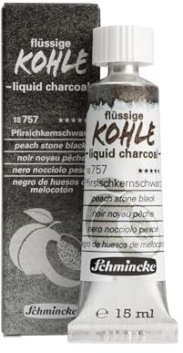 Schmincke - Carbone liquido, carbone liquido, noccioli di pesca, 15 ml, 18 757 006, per pittura a carbone, disegno a carbone e base, vegano