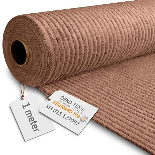 DreamRoots Cord tyg, metervara, vikt 380 g/m2 – klädseltyg, snöre, 140 cm brett – möbeltyg, brun björn, 1 m