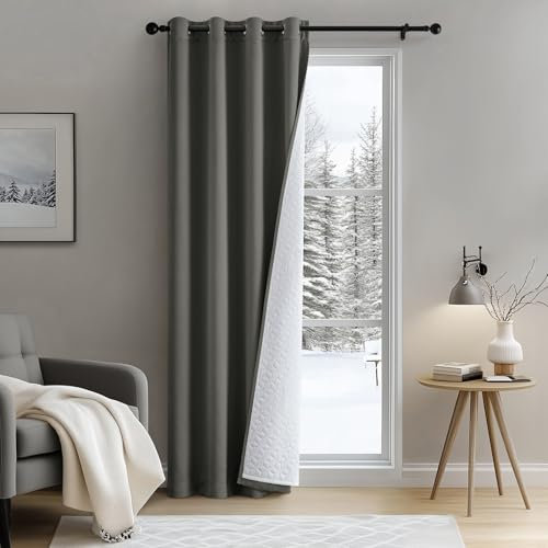 MIULEE Extra Thick Thermal Curtains Eyelet, Insulated Curtains with Quilted Lining for Winter, 1 Panel Heavy Curtain for Bedroom Living Room Doorways, Grey Draft Excluder Curtain for Doors 52x 96