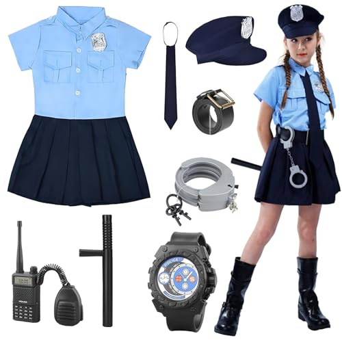 XFOZDM Deguisement Policier Enfant Costume De Policier Fille Avec Accessoires Deguisement Police Fille Pour Enfants Halloween Carnaval Anniversaire Cadeaux De NoëL