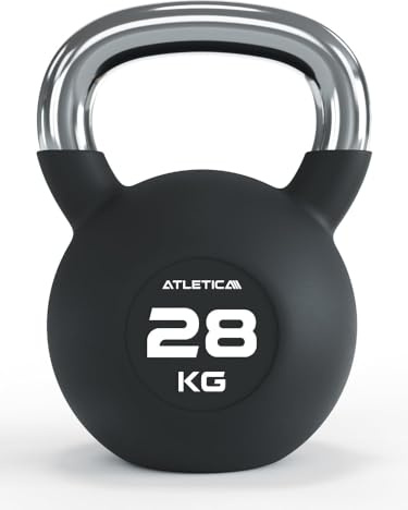 ATLETICA Kettlebell 28kg, Gummiert mit Chromgriff