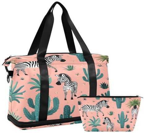 Quteprint Sports Gym Bag for Men Women, Zebra Cactus Tree Travel Duffel Bag with Foldable Shoe Compartment, Boys Girls Yoga Weekend Overnight Bag, Tote Bag for Workout, Hospital Bag, Multi, one size,