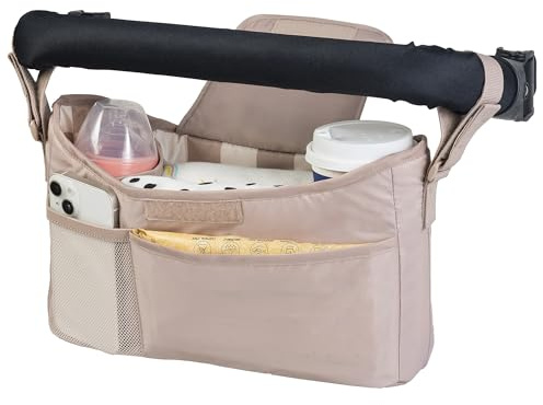 Tiny Twinkle Universal Stroller Organizer with Adjustable Strap | Waterproof Stroller Caddy Fits Baby Jogger, Nuna, Graco, Donna and Bugaboo Strollers (Beige Checkers