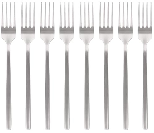 Argon Tableware 8 Stainless Steel Dinner Forks – 19.5cm Silver Finish Modern Cutlery Set for Dining & Entertaining – Stylish Dishwasher Safe Tableware