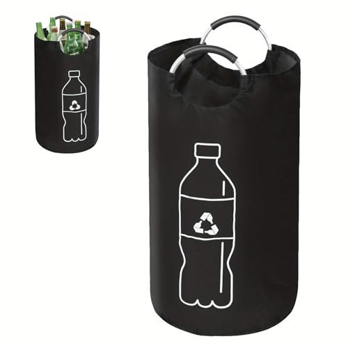 115L Pfandflaschen Sammelbehälter, X-Large Faltbar Flaschensammler Altglas Leergut, Faltbare Wäschekörbe, Pfandflaschen Aufbewahrung mit Softgrip-Griffen aus Aluminium, Schwarz